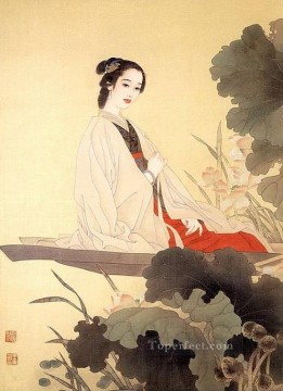  chinese oil painting - Chinese lady in boat